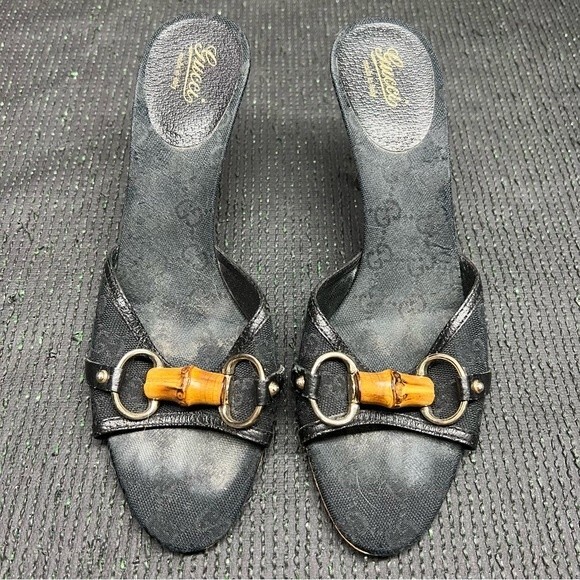 Gucci Black Open Toe Bambo Heels Size 9 - Picture 1 of 12